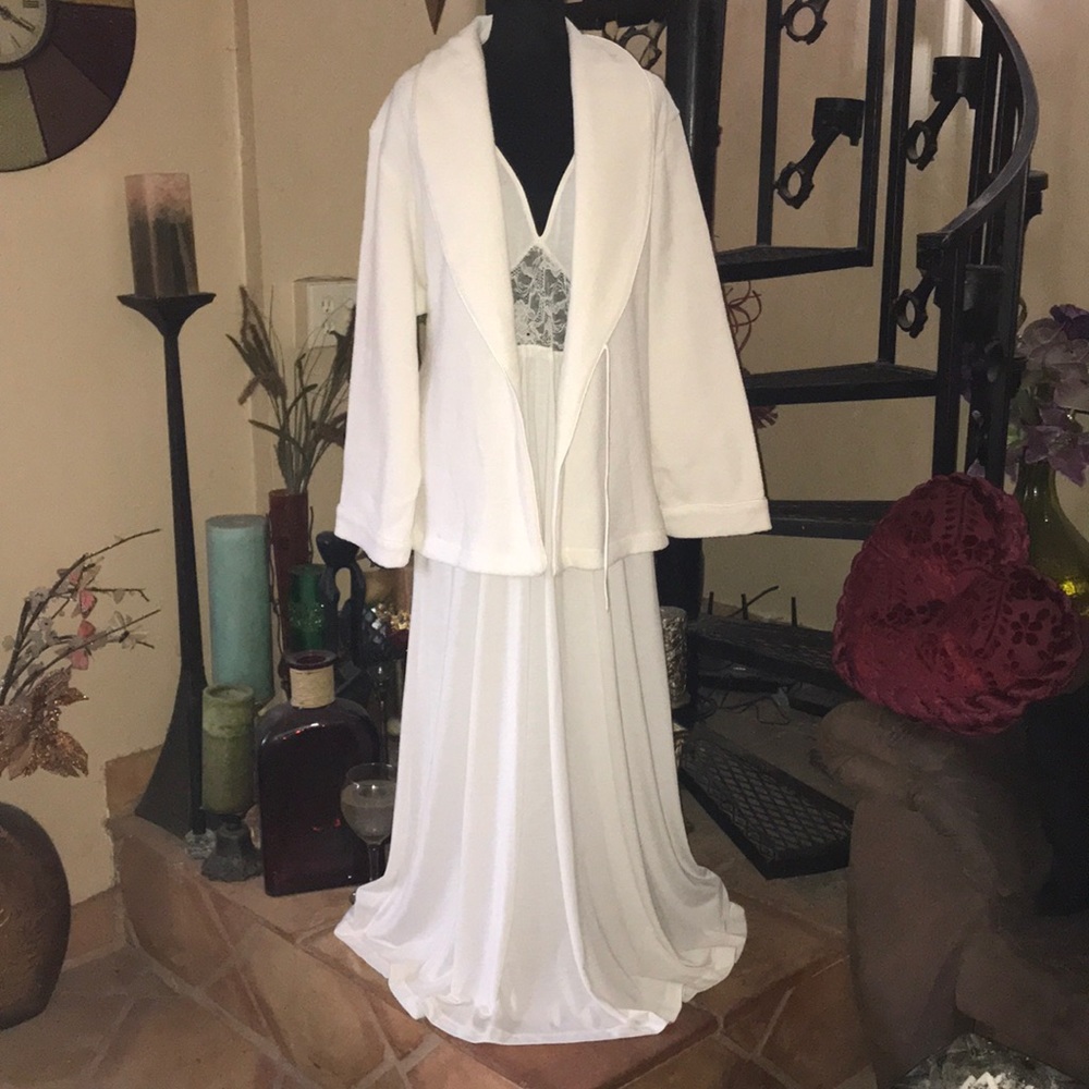 🎈Rare🎈Vintage Long Maxi Slip Dress Nightgown W/Jacket Robe Peignoir Set